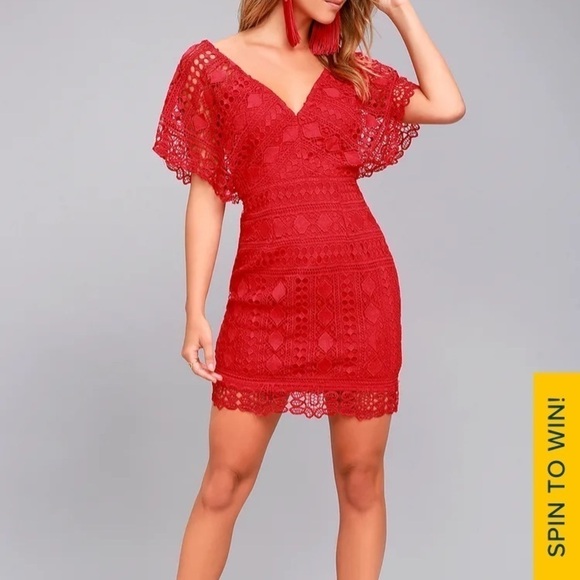 Lulu's Red Lace Mini Dress - Picture 1 of 4